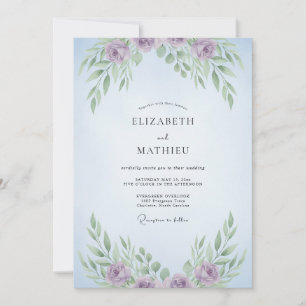 Lilac Sky Flower Eucalyptus Wedding Invitation