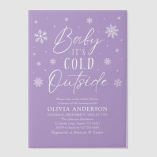 Lilac Snowflake Baby It's Cold Outside Baby Shower Vellum Invitations