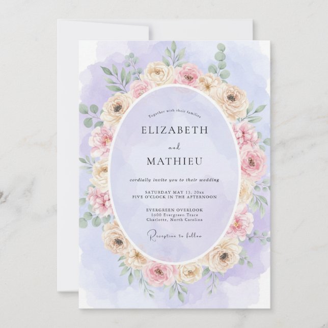 Lilac Soft Blush Wreath Wedding Invitation (Front)