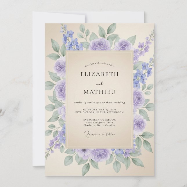 Lilac Soft Watercolor Floral Wedding Invitation (Front)