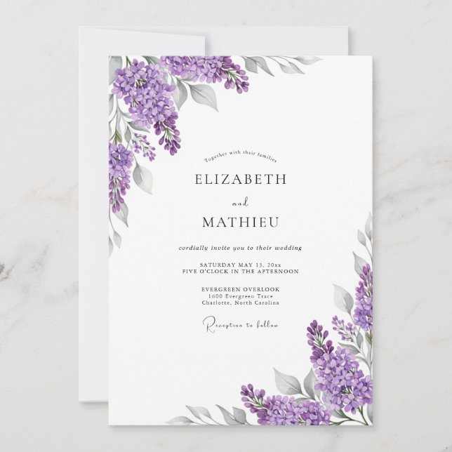 Lilac Sophisticated Botanical Wedding Invitation (Front)
