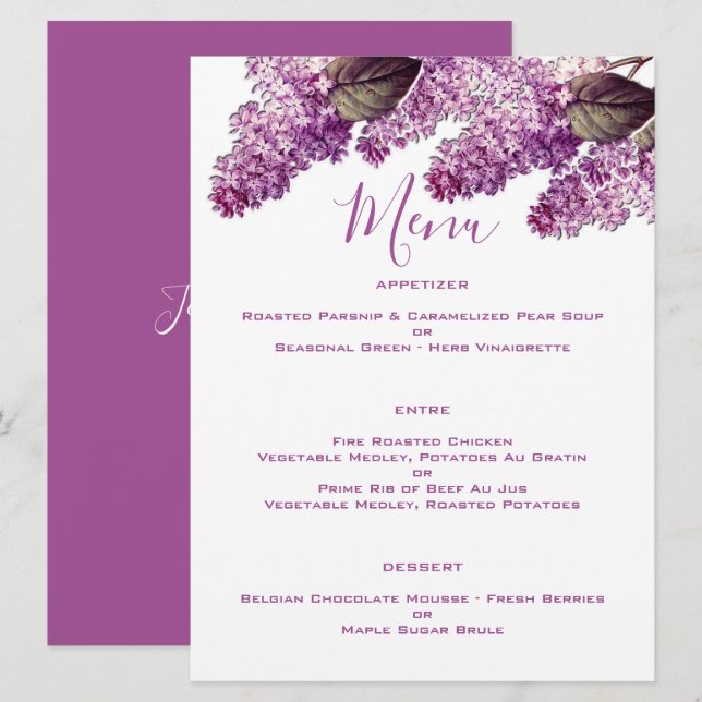 Lilac Spring Garden Wedding  Menu (Front/Back)