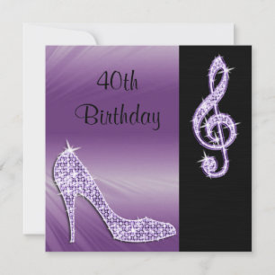 Lilac Stiletto & Treble Cleft 40th Birthday Invitation
