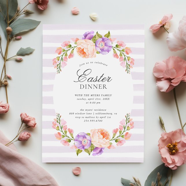 Lilac Stripe and Bloom Easter Dinner Invitation (Creator Uploaded)