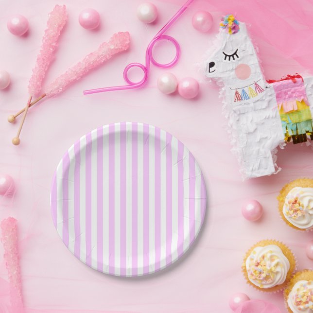 Lilac Stripe round  Paper Plate (Party)