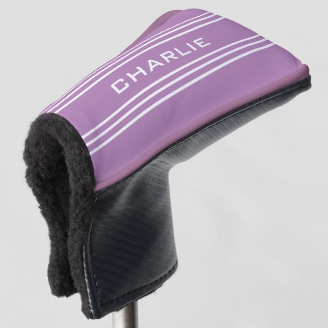 Lilac Stripes custom monogram putter cover (3/4 Front)