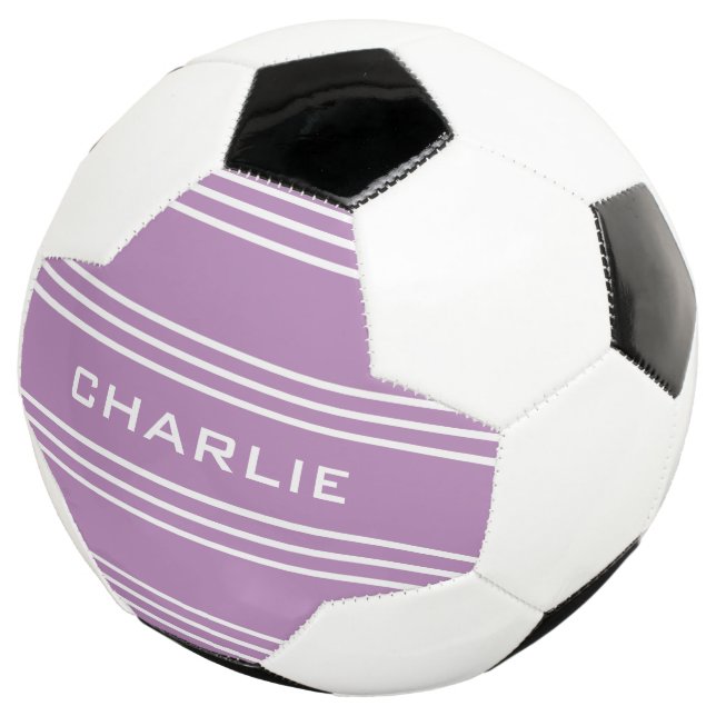 Lilac Stripes custom monogram soccer ball (Three Quarter)