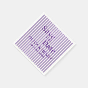 LILAC STRIPES STYLISH SIMPLE SCRIPT SAVE THE DATE NAPKIN