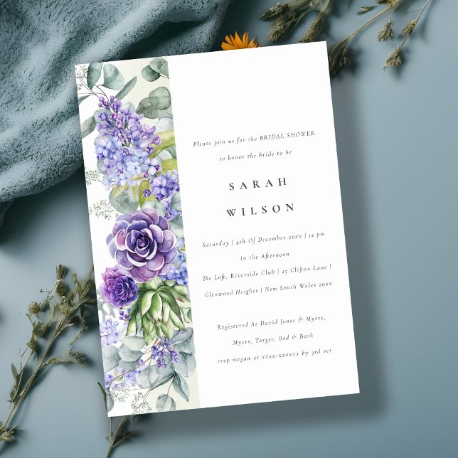 Lilac Succulent Eucalyptus Botanical Bridal Shower Invitation (Creator Uploaded)
