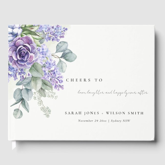 Lilac Succulent Eucalyptus Botanical Bunch Wedding Guest Book (Front)