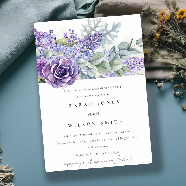 Lilac Succulent Eucalyptus Botanical Engagement Invitation (Creator Uploaded)