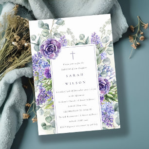 Lilac Succulent Eucalyptus Botanical Frame Baptism Invitation