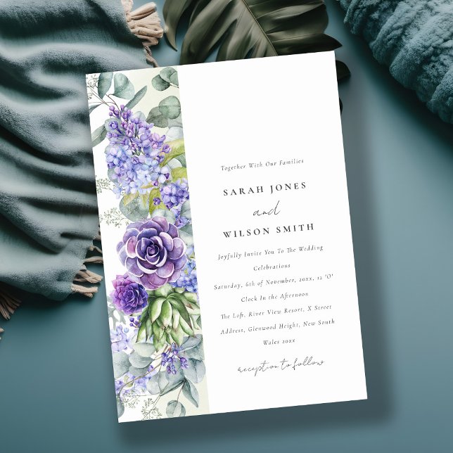 Lilac Succulent Eucalyptus Botanical Frame Wedding Invitation (Creator Uploaded)