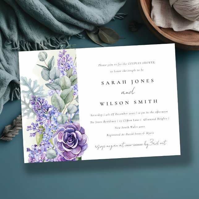 Lilac Succulent Eucalyptus Foliage Couples Shower Invitation (Creator Uploaded)