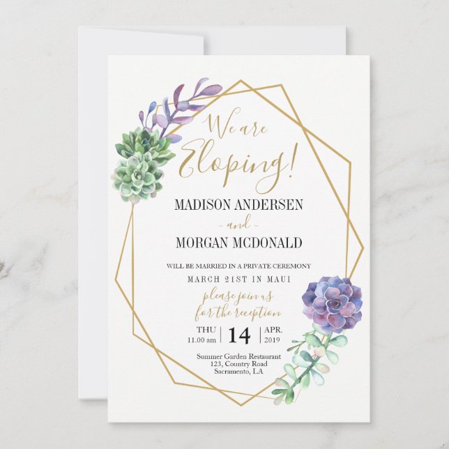 Lilac succulents Elopement reception invitation (Front)
