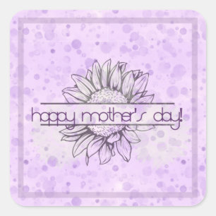 Lilac Sunflower Mother's Day Square Stickers