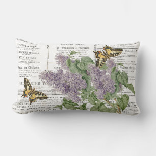 Lilac Swallowtail Butterfly French Newspaper Ads Lumbar Cushion