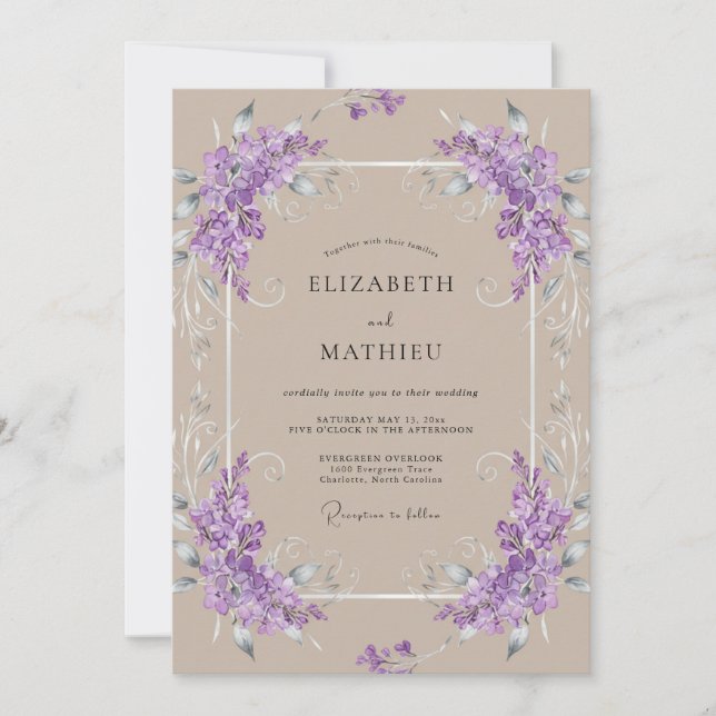 Lilac Taupe Vine Wedding Invitation (Front)