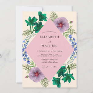Lilac Teal Blossom Wedding Invitation