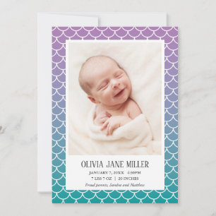 Lilac Teal Gradient Mermaid Birth Announcement