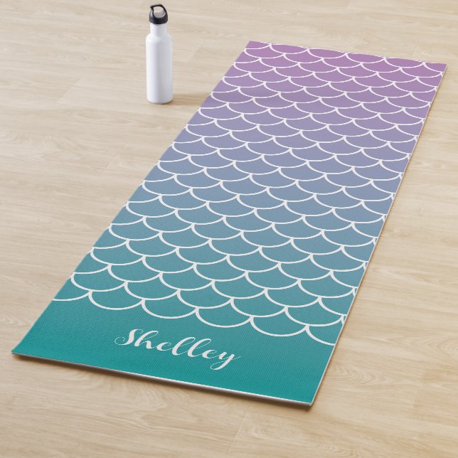 Lilac Teal Gradient Mermaid Fishscale Yoga Mat (In Situ)