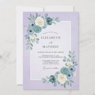 Lilac Teal Ranunculus Eucalyptus Wedding Invitation