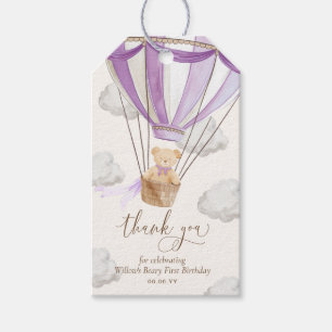Lilac Teddy Bear Thank You Beary First Birthday Gift Tags