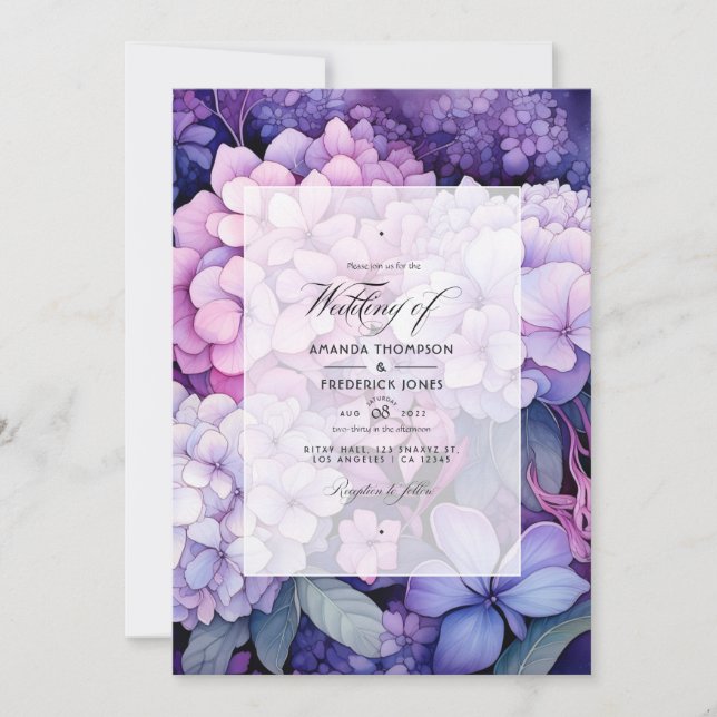 Lilac to Grape Floral Summer Wedding Invitation (Front)