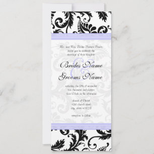 Lilac Trim Black Damask Swirls Wedding Invitation