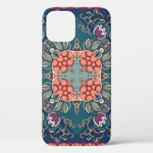 Lilac tulip flowers, ornamental floral frame. iPhone 12 case