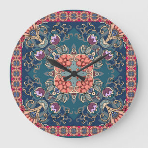 Lilac tulip flowers, ornamental floral frame. large clock