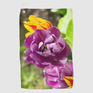 Lilac tulips on a sunny day golf towel