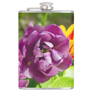 Lilac tulips on a sunny day     hip flask