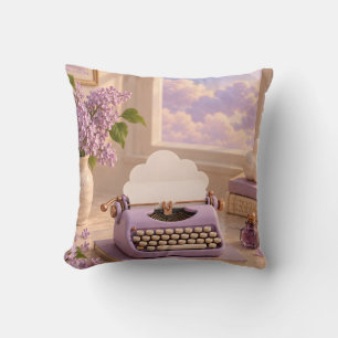 Lilac Typewriter Pastel Clouds Cottage Writing Des Cushion