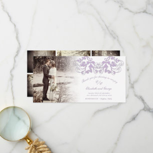 Lilac Vintage Damask Floral Flourish Photo Wedding Thank You Card