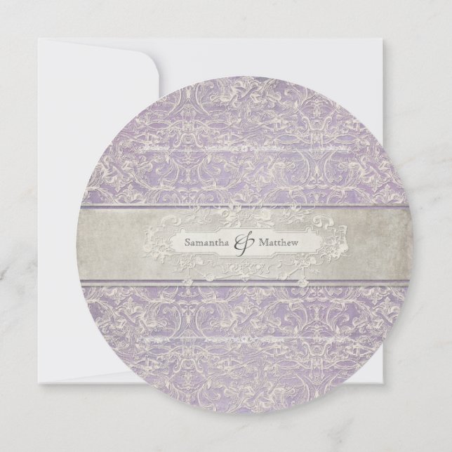 Lilac Vintage French Regency Lace Etched Wedding Invitation (Back)