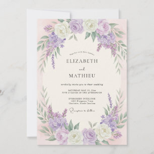 Lilac Warm Cream Peony Wedding Invitation