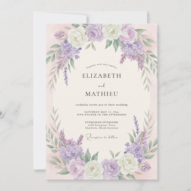 Lilac Warm Cream Peony Wedding Invitation (Front)