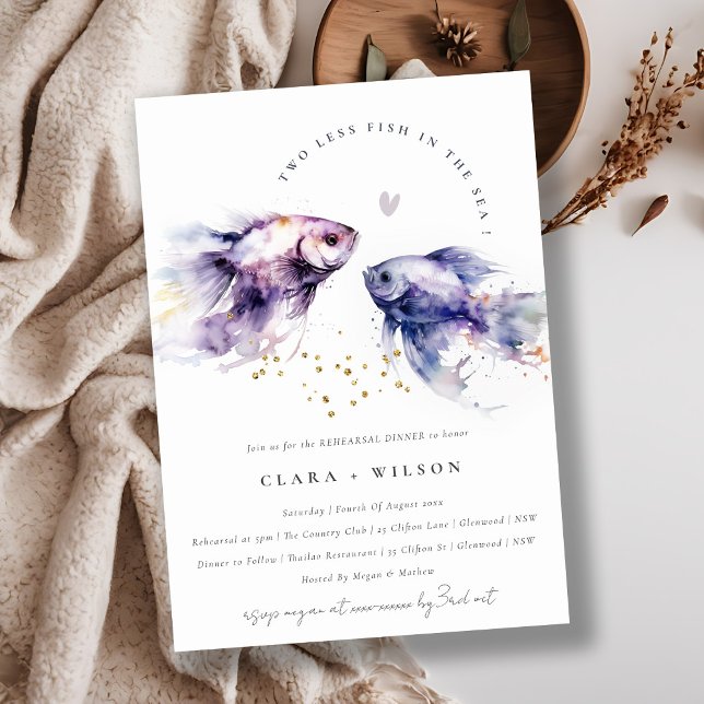 Lilac Watercolor Coastal Fish Rehearsal Dinner Invitation (Creator Uploaded)