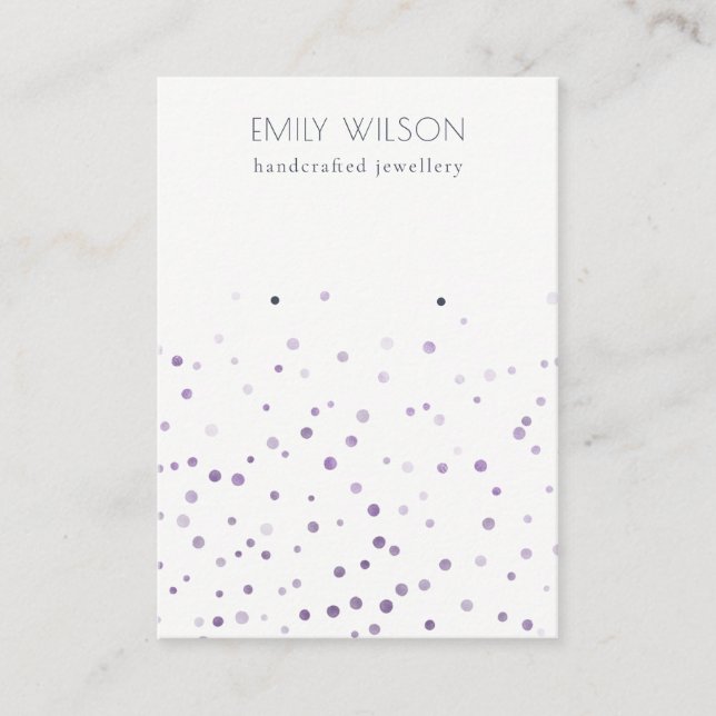 Lilac Watercolor Confetti Stud Earring Display Business Card (Front)