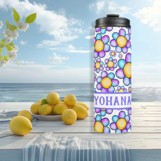 Lilac Watercolor Daisy Flower custom name Summer Thermal Tumbler