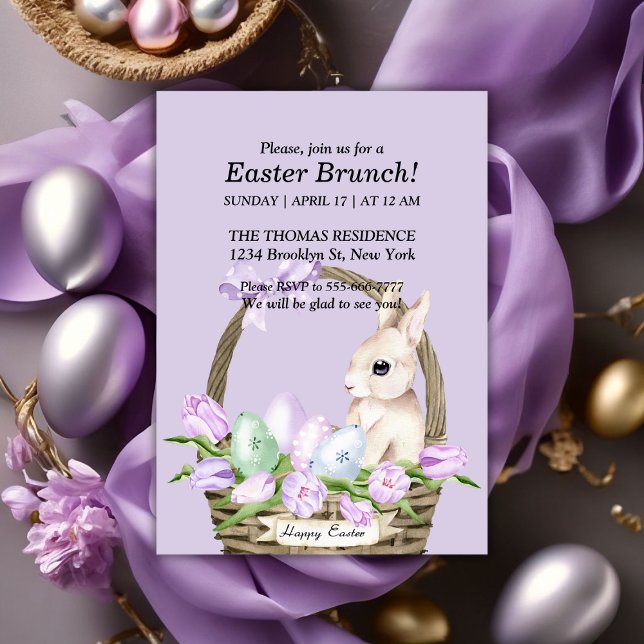 Lilac Watercolor Easter Rabbit Brunch  Invitation (Lilac Watercolor Easter Bunny Brunch Invitation)