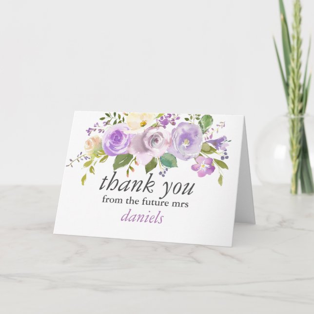 Lilac Watercolor Floral Bridal Shower Thank you Card (Front)