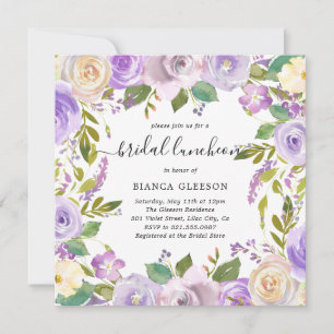Lilac Watercolor Floral Elegant Bridal Luncheon Invitation