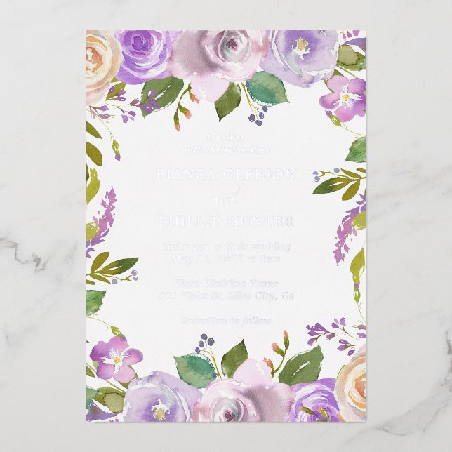 Lilac Watercolor Floral Elegant Wedding (Front)
