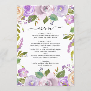 Lilac Watercolor Floral Elegant Wedding Menu