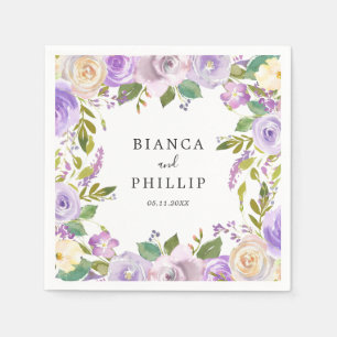 Lilac Watercolor Floral Elegant Wedding Napkin