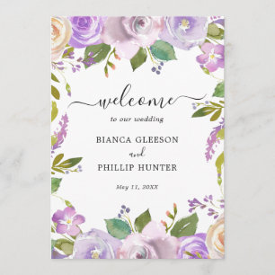 Lilac Watercolor Floral Elegant Wedding Programme