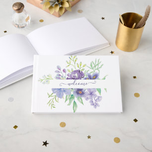 Lilac watercolor floral personalised  guest book