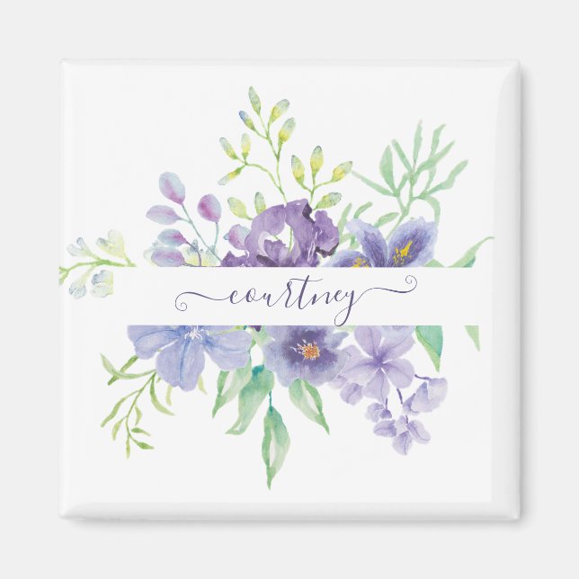 Lilac watercolor floral personalised  magnet (Front)